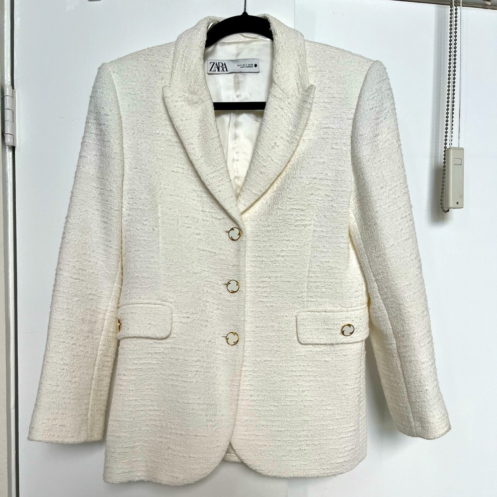 Zara Women's Cream Textured Blazer